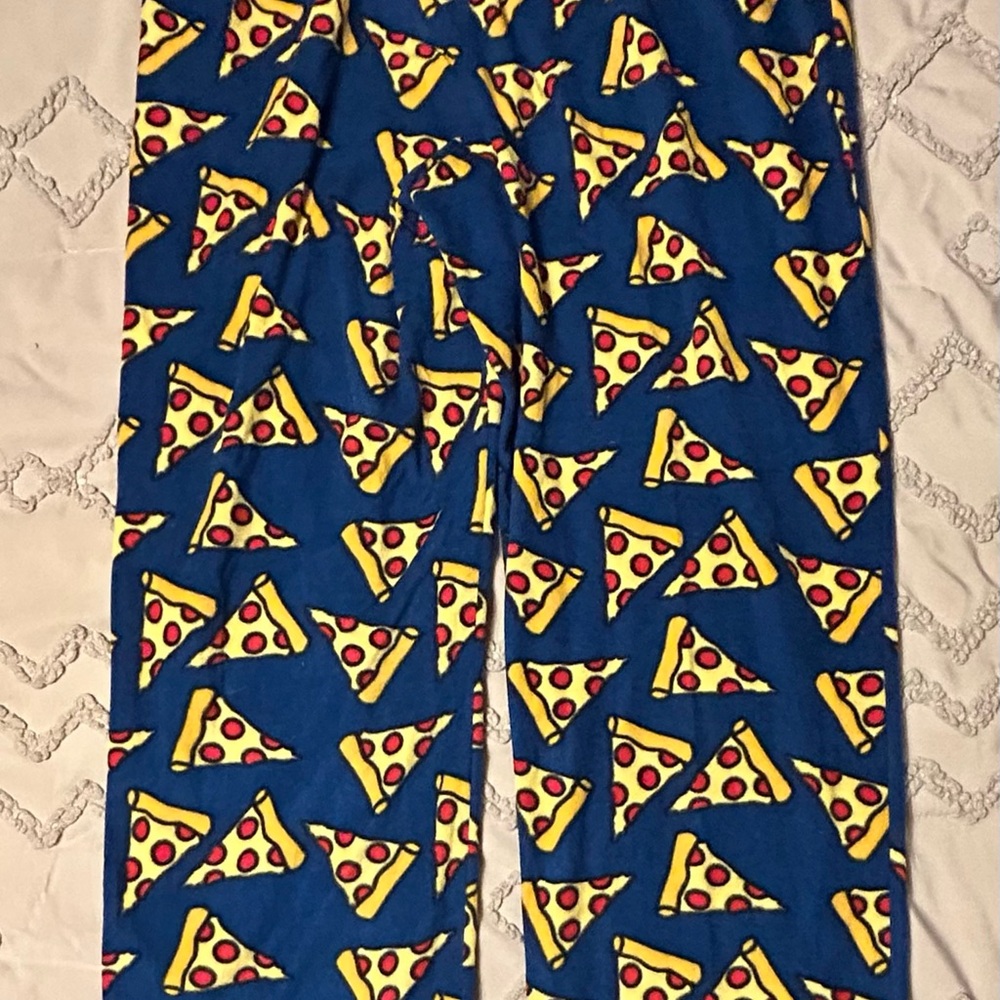 Blue Fleece Pizza Print Pajama Pants Mens L, 31” inseam